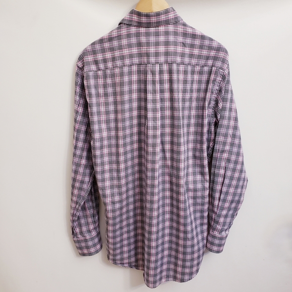 Peter Millar Plaid Pink & Black Collared Button Up Cotton Long Sleeve Shirt Sz M - Picture 3 of 6